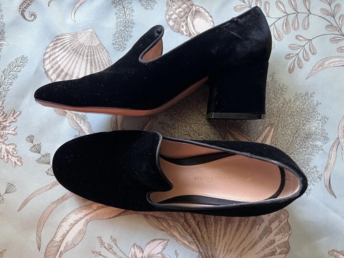 Gianvito Rossi Black Velvet Marcel Loafer Pumps Block Heel Sz EUR 37.5