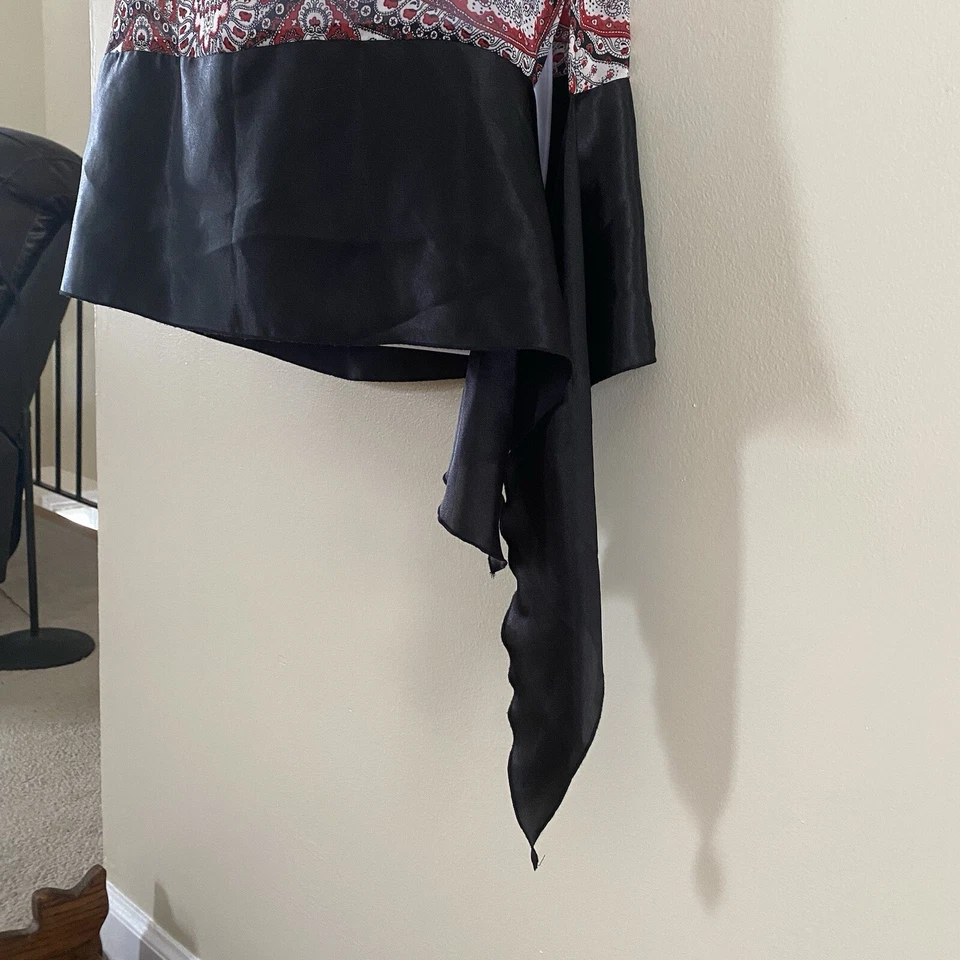 复古 Heart Soul 女式透明佩斯利头巾衬衫 M 码中号红色黑色 — 第 4/4 张图片