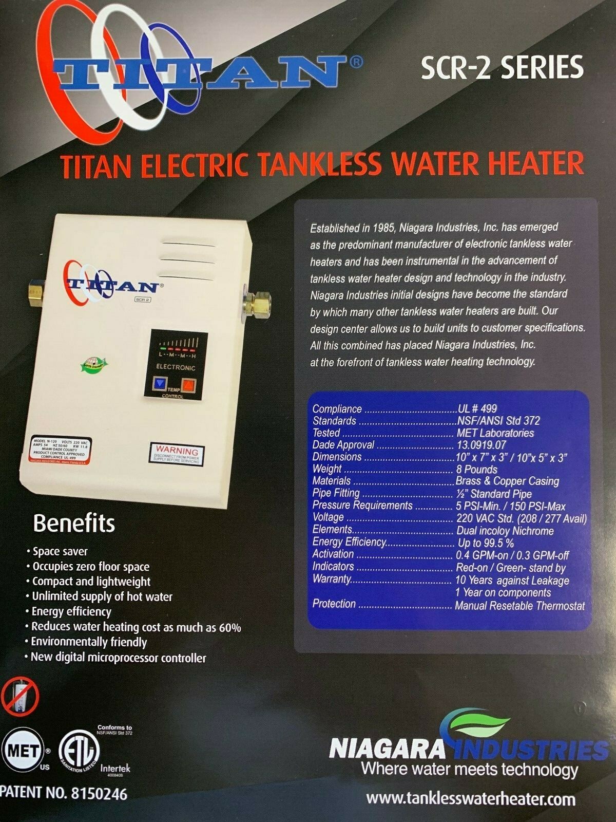 N120 TITAN SCR2 Whole House Tankless Water Heater 240V 60HZ