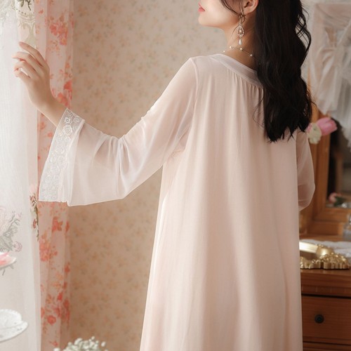 Camisón victoriano de manga larga para mujer cuello cuadrado suave encaje algodón vestido para dormir - Imagen 11 de 45