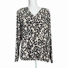 NWT Charming Charlie large beige black leopard crossover wrap top blouse #3327
