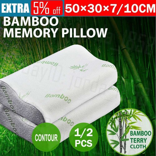 2x Luxury Soft and Hard Contour Bamboo Pillow Memory Foam Fabric Fibre Cover Bed