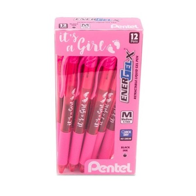 It's a Girl! - Pentel EnerGel-X Retractable Gel Pen, 0.7mm, Black Ink, Box of 12