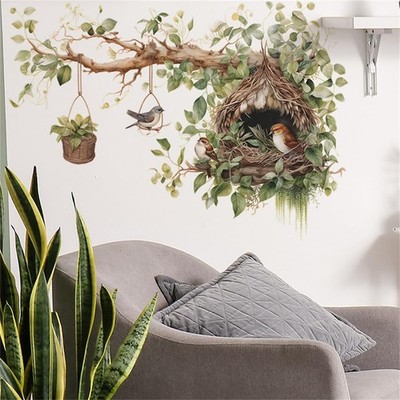 Bird Nest and Tree Branch Wall Decal, Decorative Vinyl Large Tree Branch Wall...