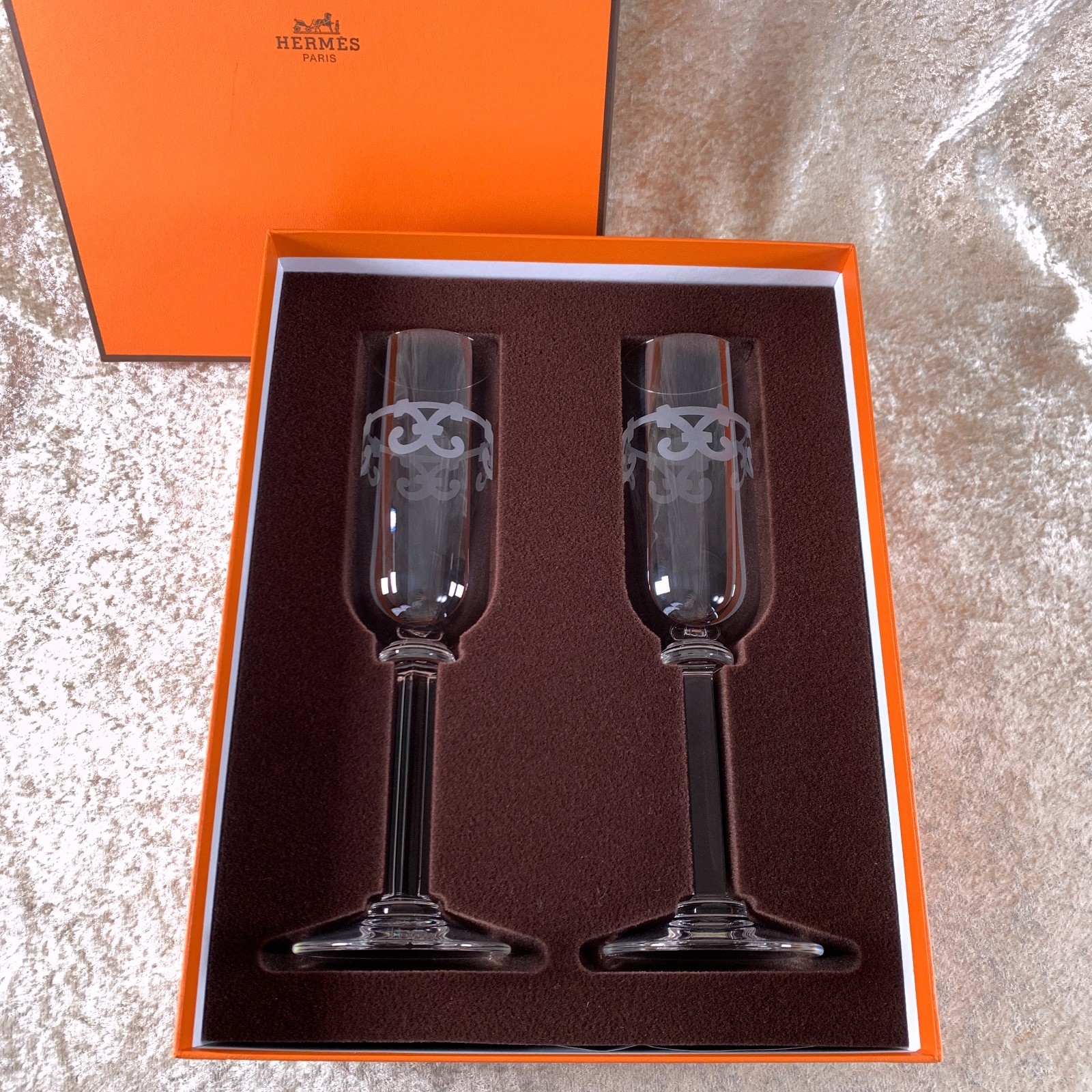 Hermes Crystal Champagne Glass Balcon de Guadalquivir Tableware Set of 2 w/ Box thumbnail 2