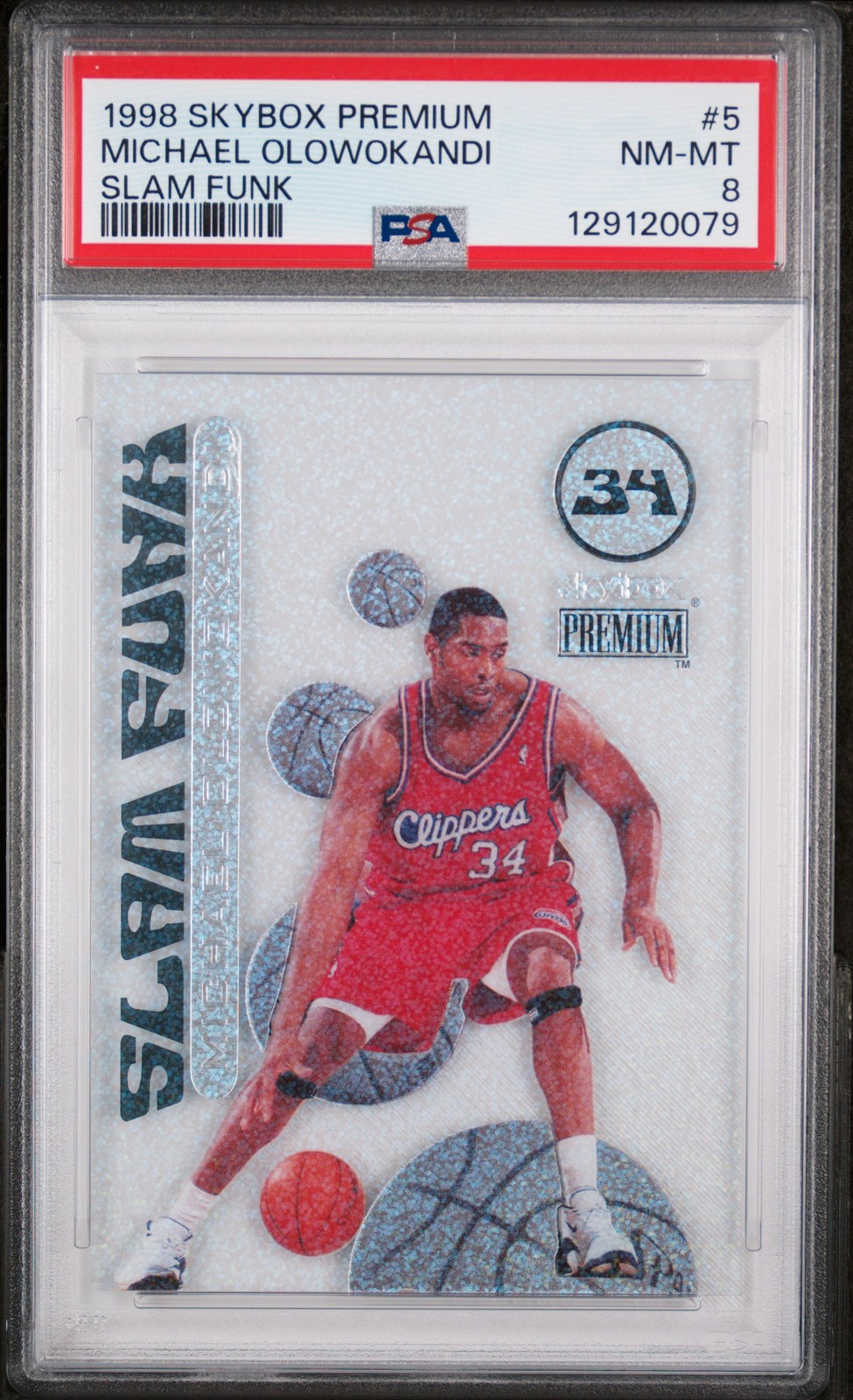 1998 SKYBOX PREM SLAM FUNK #5 MICHAEL OLOWOKANDI PSA 8