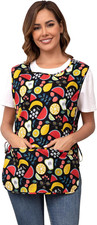 Women Cobbler Apron with 2 Patch Pockets Cotton printed Smock with Side Ties for