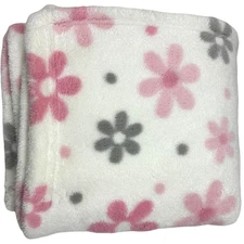 Little Miracles White Pink Gray Flower Daisy Baby Blanket Soft Fleece Costco