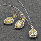 PAJ 925 Sterling Silver Necklace 10mm Yellow CZ Pear Pendant and Earrings Set — photo 2