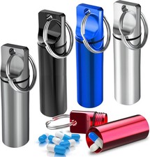 Keychain Pill Holder 5 Pack , Aluminum Waterproof Portable Small Travel Medicin