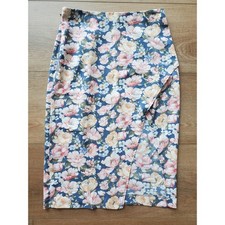 Abercrombie Fitch Blue Floral Midi Skirt High Rise Front Slit Small Petite SP