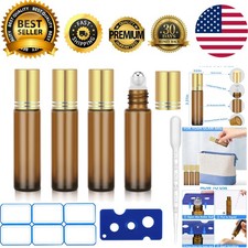 Amber Glass Essential Oil Roller Bottles - Leak-Proof 4 Pack, Perfect for Travel