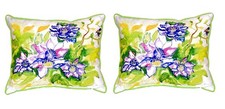 Pair of Betsy Drake Clematis Large Indoor Outdoor Pillows 11X 14
