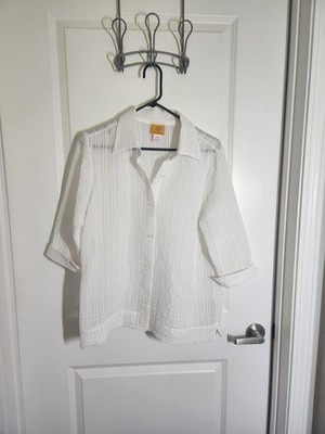 Ruby Rd. White 3/4 Sleeve, Button-Down Shirt