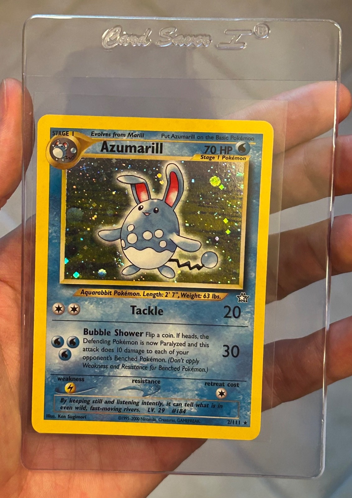 POKEMON CARD Azumarill Neo Genesis 2/111 Holo Unlimited Rare Card NM Vintage