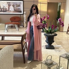 Modest Solid Color Cardigan Abaya Women Muslim Kaftan Open Kimono Chiffon Dress