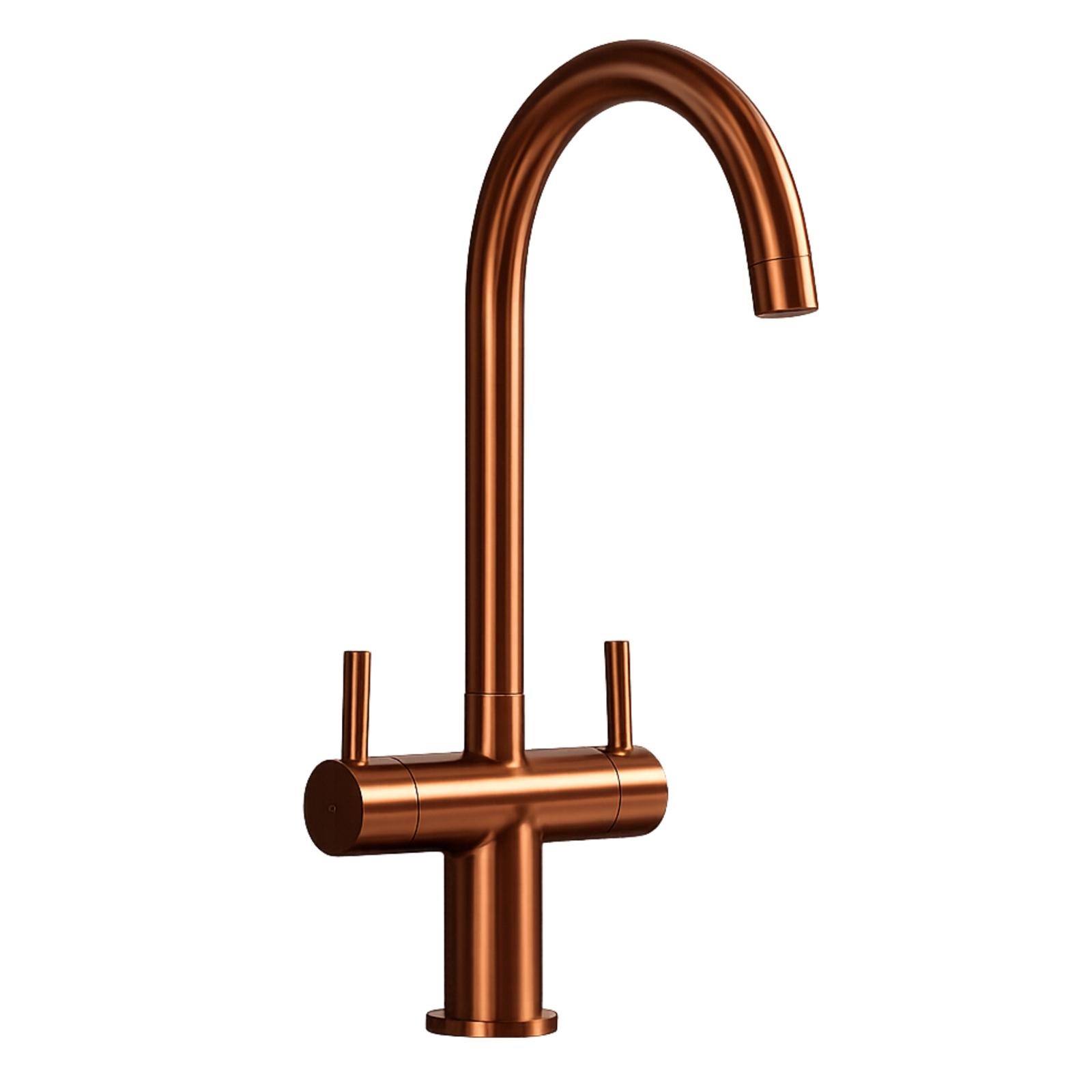 Liquida W03CP Copper Swivel Spout Swan Neck Twin Lever Kitchen Tap