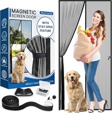 Magnetic Screen Door 34 x 81 inch Black Fits Door Size 32" x 80" Heavy-Duty