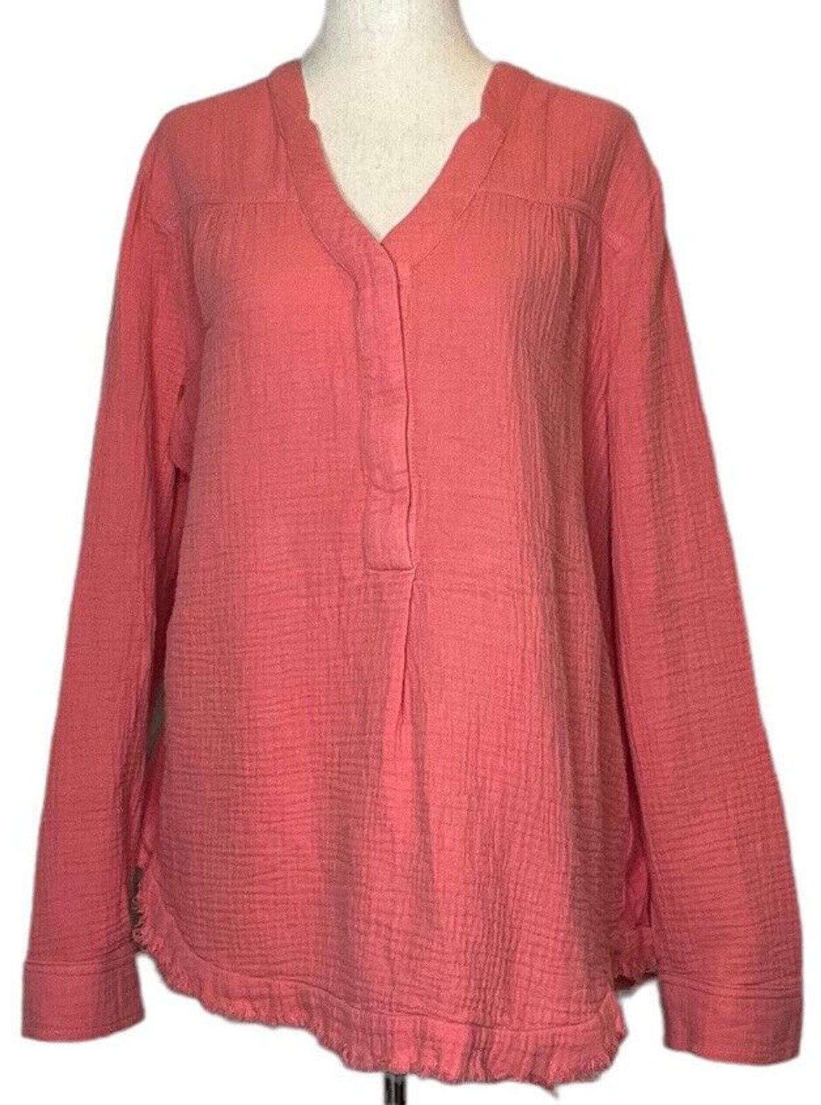 Marled Essentials XLARGE Coral Button henley over… - image 1