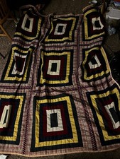 Vintage Full/Queen Block Quilt Yellow/Brown