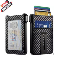 Men's Slim PopUp Bifold Carbon Fiber Wallet, RFID Blocking, Money Clip, Men Gift