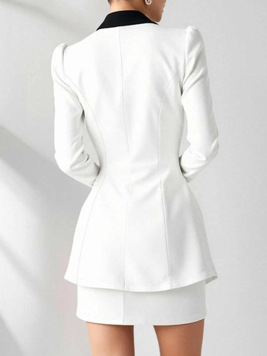 Women White Suit Jacket Double Breasted Peak Lapel Skirt Business Wedding - Picture 3 of 9