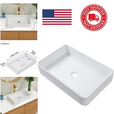 Stylish White Vessel Sink 24 Inch Rectangular Ceramic Countertop Installation