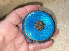 FRENCH? .935 STERLING BLUE GUILLOCHE ENAMEL~ PILL~TRINKET~ COMPACT~BOX 68 grams