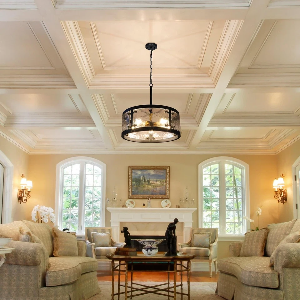 Lámpara de araña negra redonda de granja de 20", accesorio de luz de comedor rústico de 5 luces... Foto 4 de 4