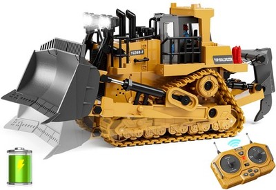Metal RC Bulldozer Toy for Kids | 9-Channel Remote Control Track-Type Tractor...