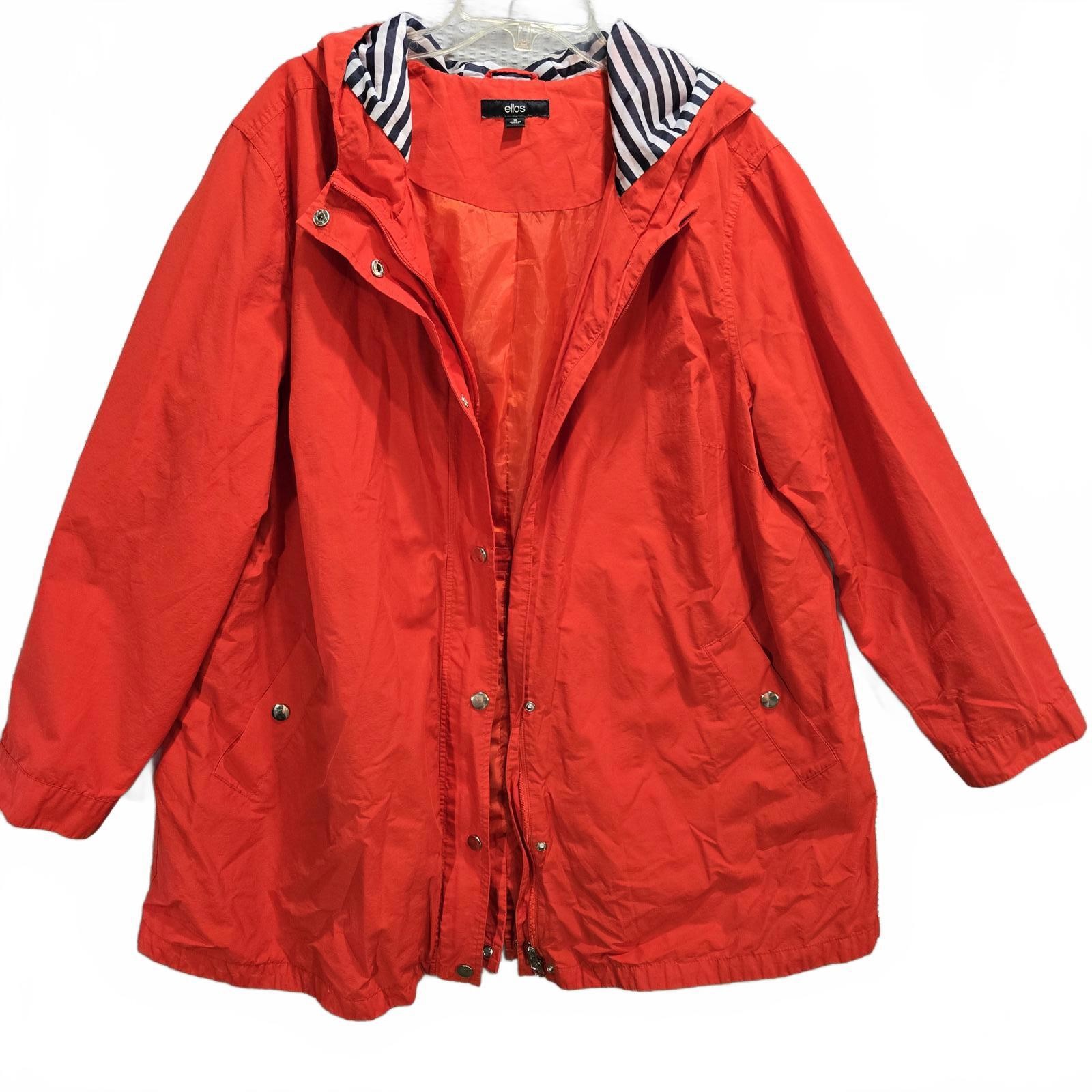 Ellos Red Hooded Raincoat Women's Size 26 (2X) Hidden Zipper Mid Length