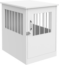 Pet Crate End Table Furniture for Small Dogs or Cats under 12 Lbs, White Wood Fi