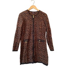 Long Sleeve Leopard Print Mock Neck Sweater Dress Zipper Front Pockets Petite M