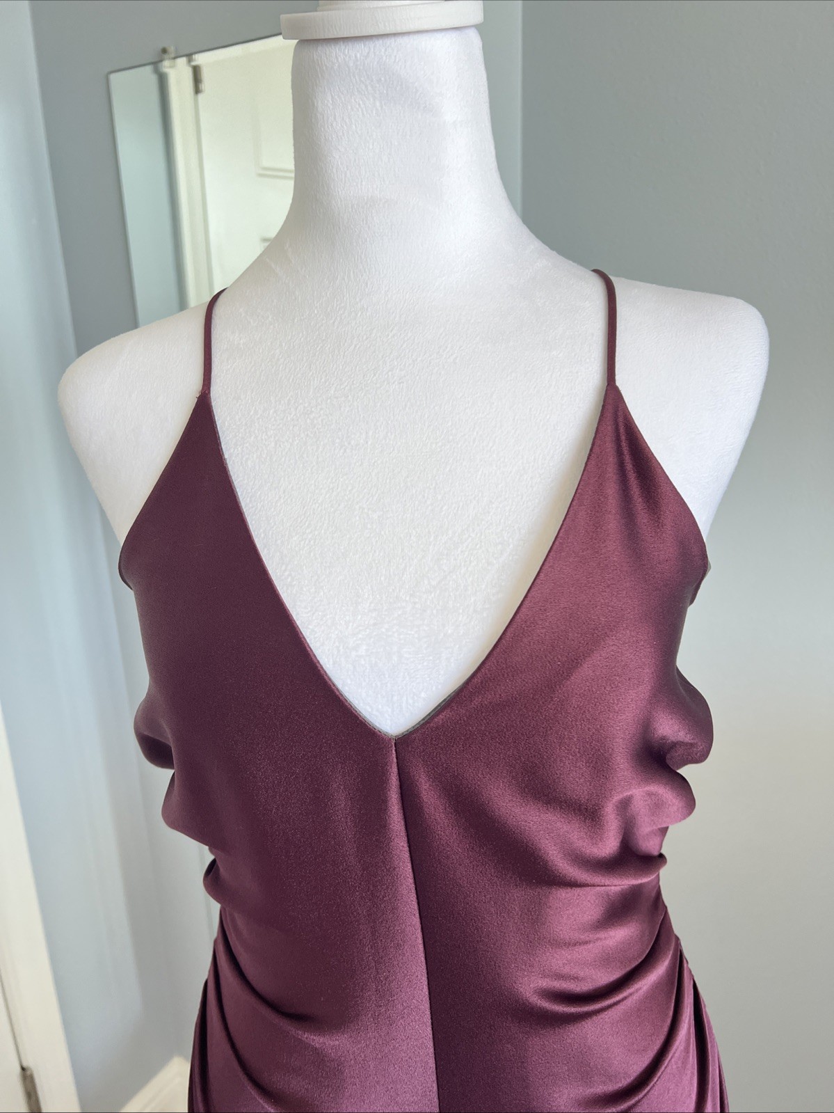 Maroon Satin Effect Fully Lined Rouched Dress Hal… - image 3