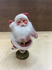 Vtg Flocked Santa Claus With Soft Fuzzy Beard-Jolly Figurine-Christmas Decor
