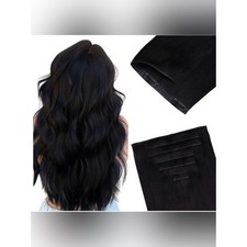 18 Jet Black Invisi Edge Clip in Human Hair E...