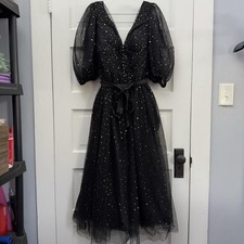 Celestial Star Moon Midi Dress Gothic Party Womens S Black