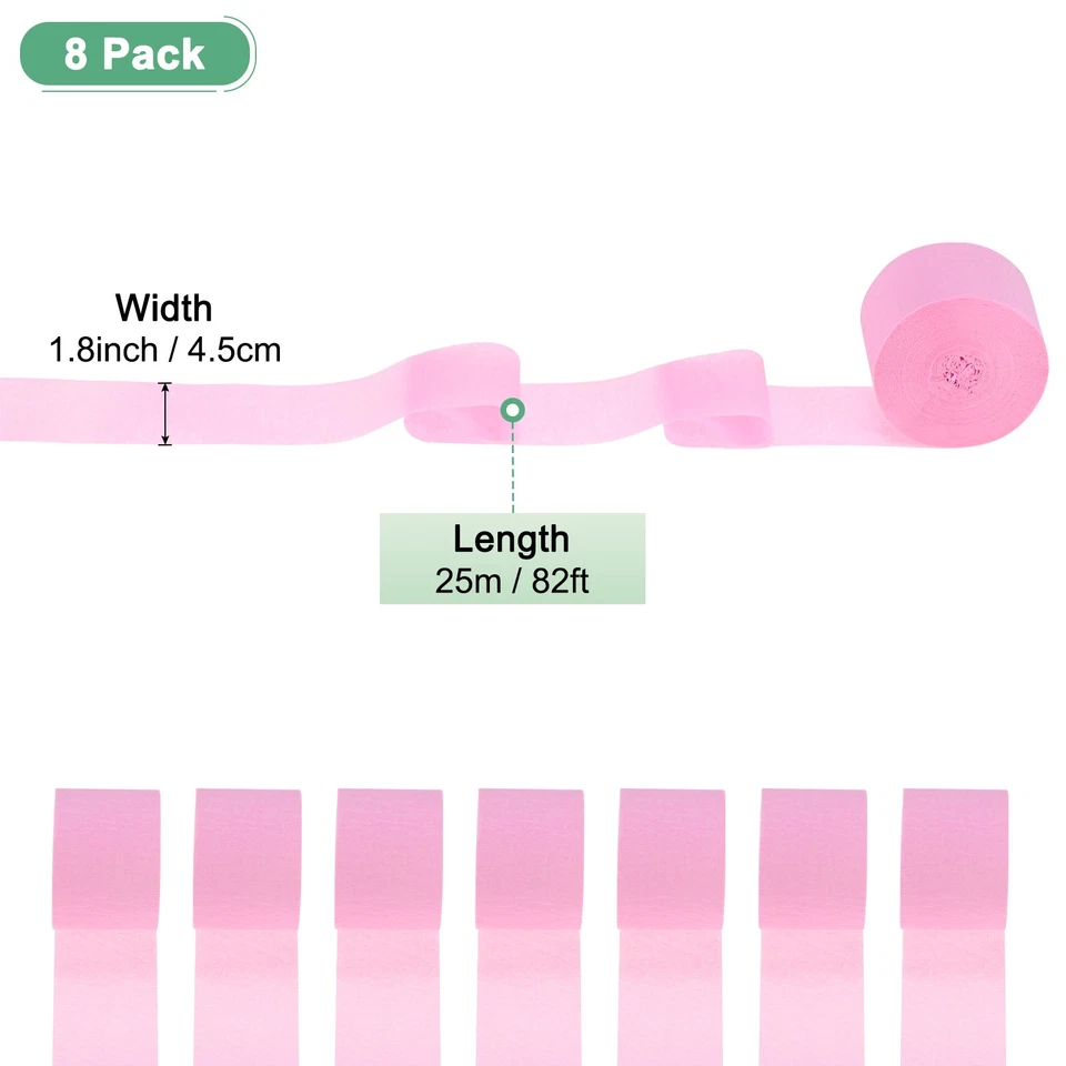 Transmisor de papel crepé 8 rollos 656 pies para hágalo usted mismo [rosa-1,8 pulgadas x 82 pies/rollo] Foto 3 de 4