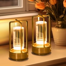 Metal Cordless Table Lamp Crystal Table Light, 3 Color Stepless 2 Pack Gold