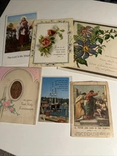 Vintage Religious Lot Of 6 Mixed Items Prayer Greeting Picture Cards Ephemera