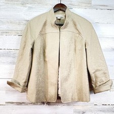 Coldwater Creek Champagne Tan Floral Jacquard Open Front Blazer Jacket 4-6