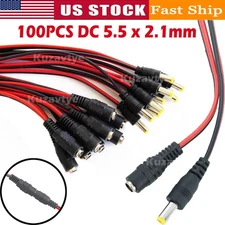 100PCS DC Power Pigtail Cable Plug 18AWG 2.1mm X 5.5mm 12V 5A Male & Female Kit