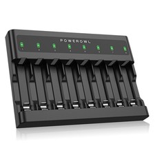 POWEROWL AA AAA Battery Charger 8 Bay, Independent Slot, USB Fast Ultra-thin 