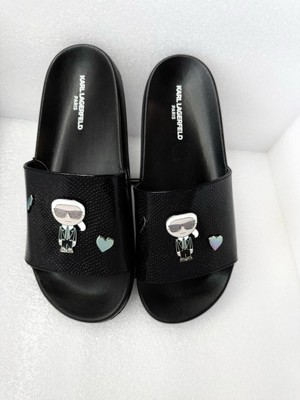 NEW Karl Lagerfeld Paris Slides Sandals Black Karl PINS Size  display picture 1