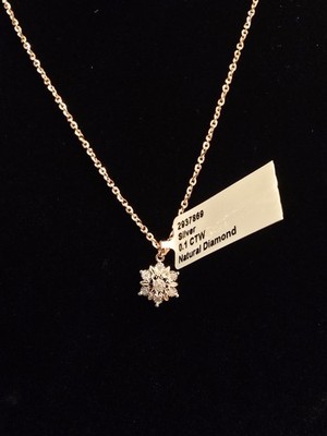 Rose Gold Over .925, 0.1 CTW Nat. Diamond Snowflake Flower Pendant Necklace 20'' 