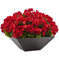 Nearly Natural 15in. Geranium with Black Planter UV Resistant Indoor/Outdoor 