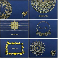 36 Pack Thank You Cards with Envelopes Stickers Navy Blue Gold Foil Blank 4x6