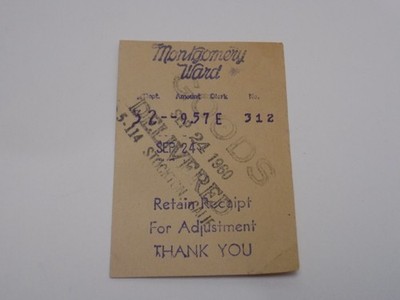 STOCKTON, CA. - VINTAGE 1960 MONTGOMERY WARDS RECIPT