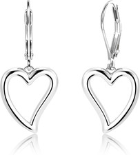 Sterling Silver Heart Dangle Earrings for Women Trendy Openwork Silver Heart ...