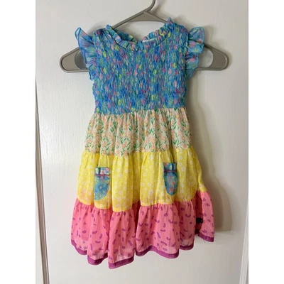 Matilda Jane Girls Tiered Floral Smocked Dress Blue Yellow Pink Size 6 - Image 1 of 4